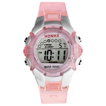 Sanwood Boys Girls Digital LED Quartz Alarm Date Waterproof Sports Wrist Watch Pink  