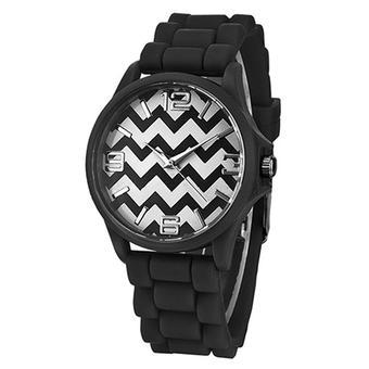 Sanwood Geneva Unisex Stripes Silicone Band Jelly Gel Quartz Analog Wrist Watch Black  