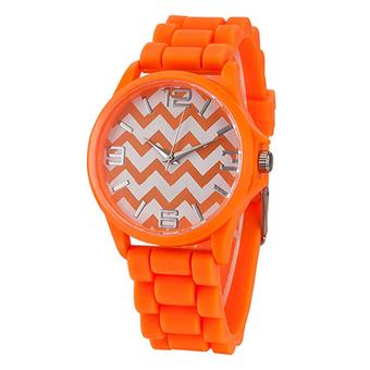 Sanwood Geneva Unisex Stripes Silicone Band Jelly Gel Quartz Analog Wrist Watch Orange  