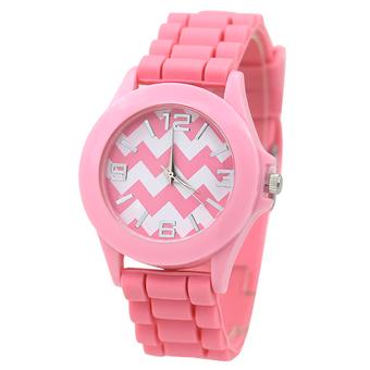 Sanwood Geneva Unisex Stripes Silicone Band Jelly Gel Quartz Analog Wrist Watch Pink  