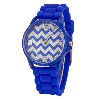 Sanwood Geneva Unisex Stripes Silicone Band Jelly Gel Quartz Analog Wrist Watch Blue  