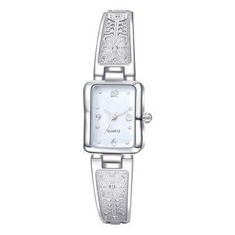 Sanwood Lady's Square Case Stainless Steel Band Quartz Bracelet Wrist Watch Silver White (Intl)  