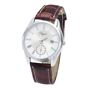 Sanwood Men's Roman Numerals Date Coffee Strap White Dial Faux Leather Quartz Wrist Watch  