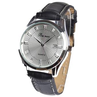Sanwood Men's Vintage Date Calendar Dial Faux Leather Business Analog Quartz Wrist Watch Black Band & White Dial  