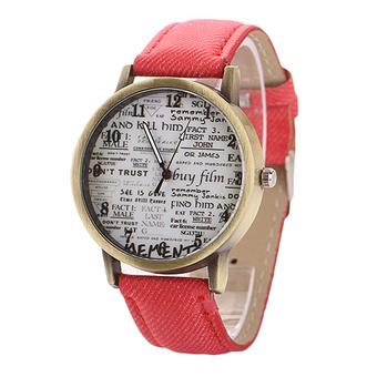 Sanwood Men's Women's Retro Denim Strap Casual Quartz Wrist Watch Red (Intl)  