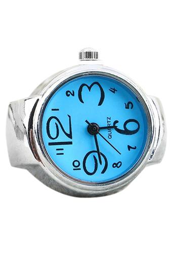 Sanwood New Women's Blue Steel Elastic Quartz Finger Ring Watch  