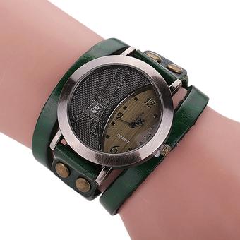 Sanwood Unisex Punk Eiffel Tower Leather Bracelet Quartz Watch Green (Intl)  