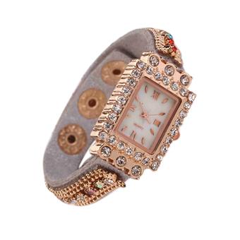 Sanwood Woman Crystals Roman Numerals Square Bracelet Wrist Watch Grey  