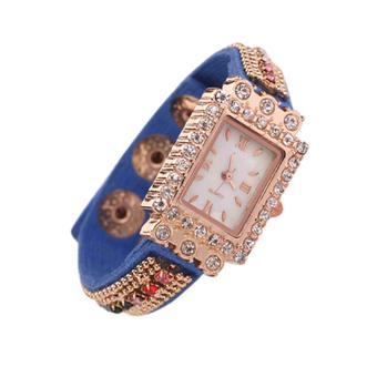 Sanwood Woman Crystals Roman Numerals Square Bracelet Wrist Watch Navy  