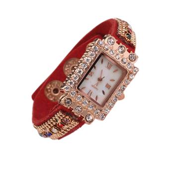 Sanwood Woman Crystals Roman Numerals Square Bracelet Wrist Watch Red  