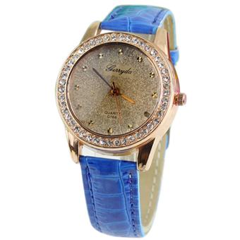 Sanwood Women's Crystal Leather Band Quartz Wrist Watch Blue (Intl)  