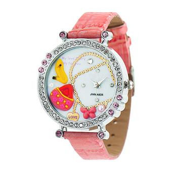 Sanwood Women's Crystal Polymer Clay Pink Leather Quartz Wrist Watch  