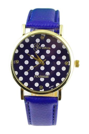Sanwood Women's Dark Blue Leather Strap Watch Polka Dot  