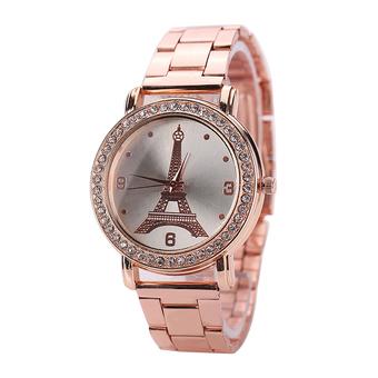 Sanwood Women's Eiffel Tower Dial Stainless Steel Strap Quartz Wrist Watch Rose-Golden  