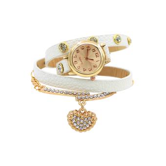 Sanwood Women's Heart Charm Litchi Faux Leather Bracelet Watch White (Intl)  