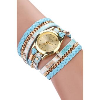 Sanwood Women's Leopard Wrap Braided Faux Leather Analog Quartz Wrist Watch Blue  