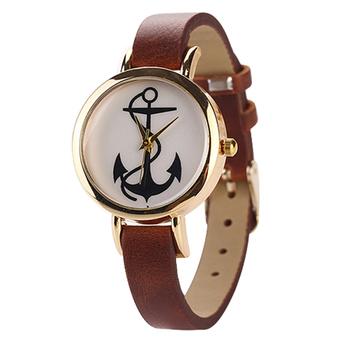 Sanwood Women's Retro Anchor Rose Gold Plated Faux Leather Wrist Watch brown  