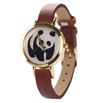 Sanwood Women's Retro Panda Rose Gold Plated Faux Leather Wrist Watch brown  
