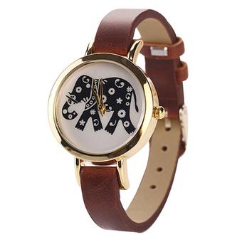 Sanwood Women's Retro elephant Rose Gold Plated Faux Leather Wrist Watch brown  