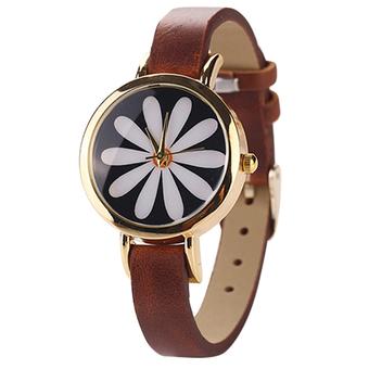 Sanwood Women's Retro flower Rose Gold Plated Faux Leather Wrist Watch brown  