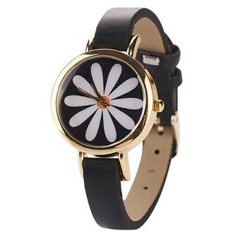 Sanwood Women's Retro flower Rose Gold Plated Faux Leather Wrist Watch black  