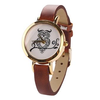 Sanwood Women's Retro owl Rose Gold Plated Faux Leather Wrist Watch brown  