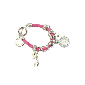 Sanwood Women's Rhinestone Charm Faux Leather Braided Bracelet Watch Pink  