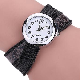 Sanwood Women's Rhinestone Double Layers Bracelet Quartz Wrist Watch Black  