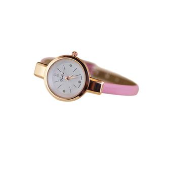 Sanwood Women's Rhinestone Faux Leather Thin Strap Quartz Analog Wrist Watch Pink  
