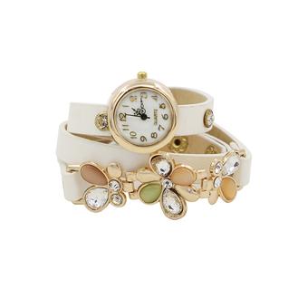 Sanwood Women's Rhinestone Flower Quartz Bracelet Wrist Watch White (Intl)  
