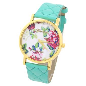 Sanwood Women's Rose Flower Dial Faux Leather Strap Wrist Watch Mint Green  