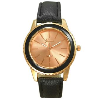 Sanwood Women's Rose Gold Plated Faux Leather Analog Quartz Wrist Watch Black  