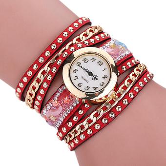 Sanwood Women's Star Rhinestone Rivet Wrap Bracelet Wrist Watch Red (Intl)  