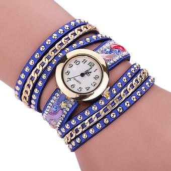 Sanwood Women's Star Rhinestone Rivet Wrap Bracelet Wrist Watch Sapphire Blue (Intl)  