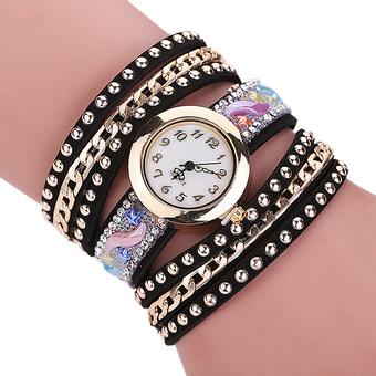 Sanwood Women's Star Rhinestone Rivet Wrap Bracelet Wrist Watch Black (Intl)  