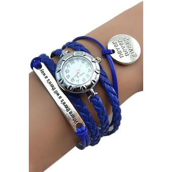 Sanwood Women's Vintage Motto Never Give Up Charm Beacelet Wristwatch Blue  