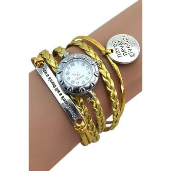 Sanwood Women's Vintage Motto Never Give Up Charm Beacelet Wristwatch Golden  