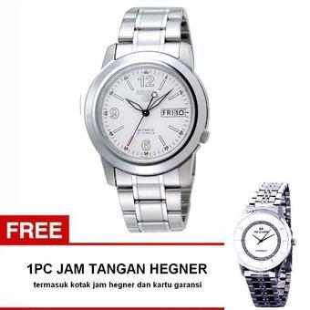 Seiko 5 E57K1 - Jam Tangan Pria - Silver - Stainless Steel + Gratis Jam Tangan Hegner  