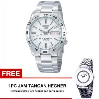 Seiko 5 Jam Tangan Pria - Silver - Stainless Steel - D97K1 + Gratis Jam Tangan Hegner  