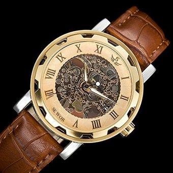 Sewor Mens Gold Tone Skeleton Transparent Mechanical Watch Men (Intl)  