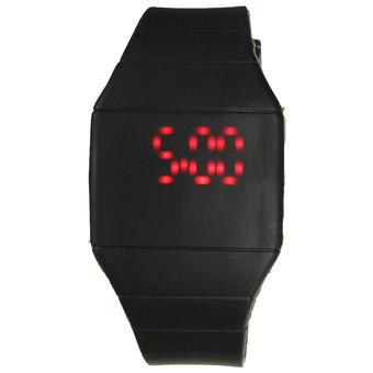 Silicone Thin Unisex Red LED Digital Display Touch Sports Bracelet Wrist Watch Black  