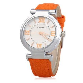 Sinobi 9458 Succinct Women Quartz Watch Round Dial Leather Watchband Silver + White + Orange (Intl)  