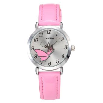 Sinobi Lady Butterfly Dial Leather Strap Quartz Watch S8139 (Pink)  