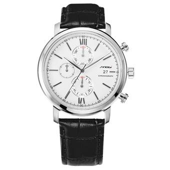 Sinobi Men's Business Casual Calendar Leather Strap Watch with Timing Function S9542 (White)  