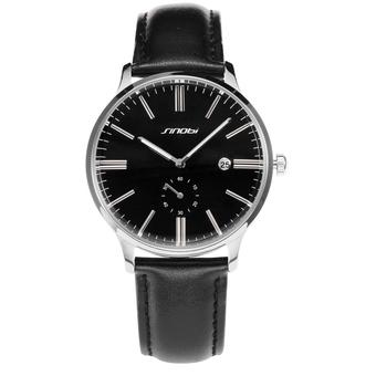 Sinobi S8161 Men's Casual Silver Case Black Strap Quartz Wrist Watches With Calendar Black  
