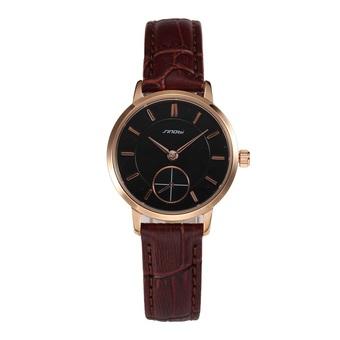 Sinobi S8191 Classic Lady Fashion Business Leather Strap Quartz Wristwatch Brown  