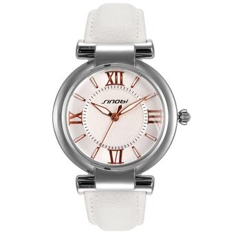 Sinobi S9458 Casual Lady Silver Case Leather Strap Quartz Wrist Watch White  