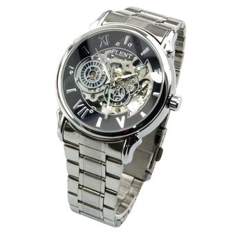 Skeleton Stainless Steel Analog Mens Automatic Mechanical Watches (Black)  