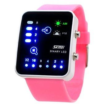 Skmei 0890 Binary LED Watch 30M Water Resistant Rubber Strap LED Lamp Display Pink (Intl)  