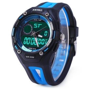 Skmei 1015 Double Movt Military LED Watch 5ATM Water Resistant Day Date Alarm Sports Wristwatch(INTL)  